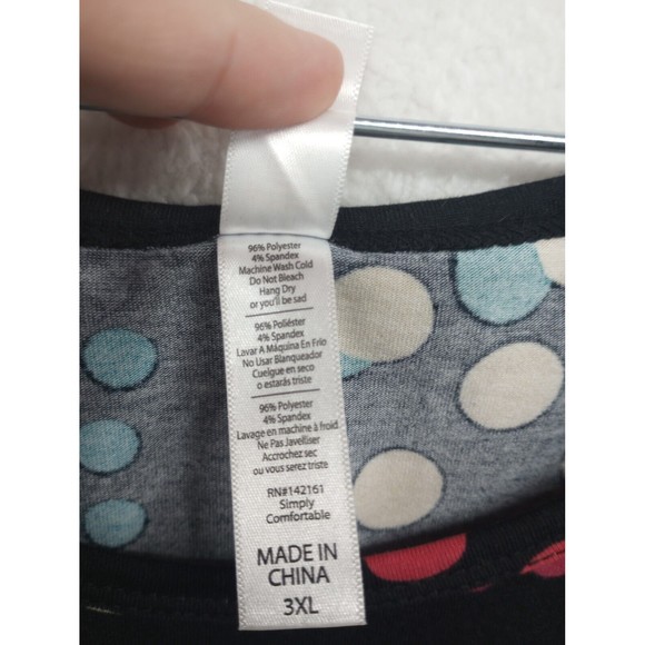 NWT LuLaRoe Tunic Top Plus Size 3XL Black with Colorful Dots Stretch Lightweight - Picture 3 of 16
